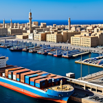 리비아와 중동 지역 간 지정학적 관계 - Mediterranean Trade Hub**

"A bustling Mediterranean port city, representing Libya as a trade hub, w...
