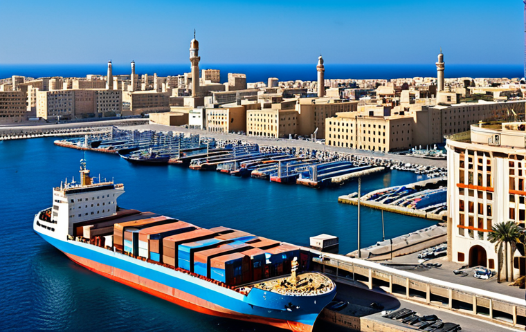 리비아와 중동 지역 간 지정학적 관계 - Mediterranean Trade Hub**

"A bustling Mediterranean port city, representing Libya as a trade hub, w...