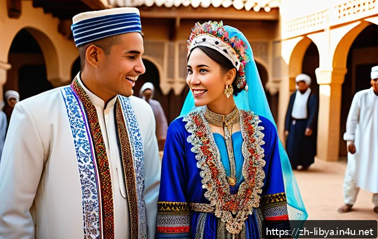 리비아 부족 사회와 전통 - A vibrant traditional Libyan tribal wedding scene blending deep cultural heritage and modern influen...