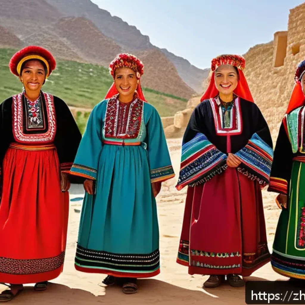 리비아 주요 민족과 문화 차이 - A vibrant scene in the mountainous region of western Libya showcasing Berber people in traditional c...