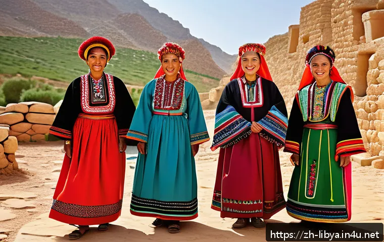 리비아 주요 민족과 문화 차이 - A vibrant scene in the mountainous region of western Libya showcasing Berber people in traditional c...