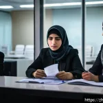 리비아의 언론 자유와 검열 문제 - A tense newsroom scene inside a Libyan media office during political unrest: diverse journalists wea...